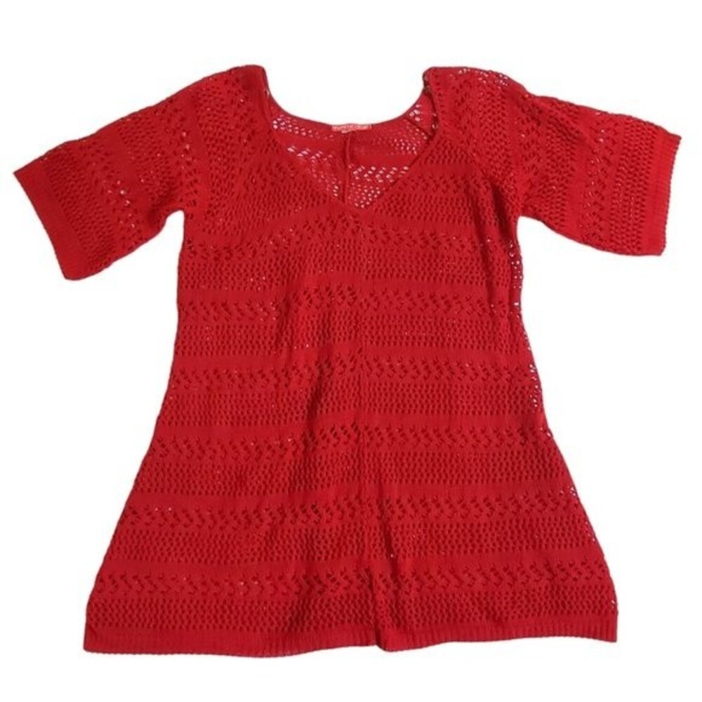 Sunny Leigh dark red crochet short sleeve top sz UNKNOWN